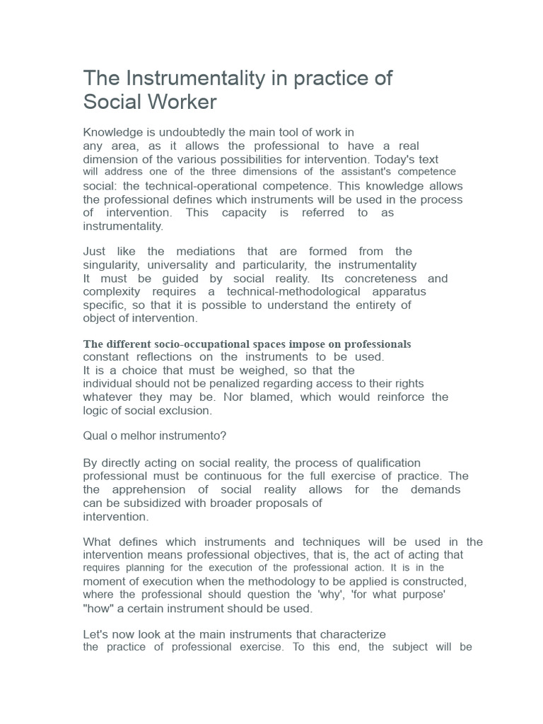 Social Worker Instrumentality Explained | PDF | Methodology | Expert