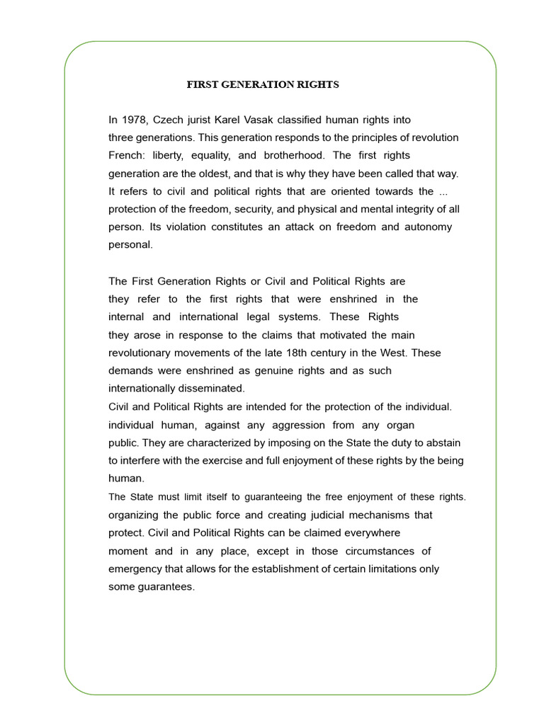 First Generation Rights | PDF | Civil And Political Rights | Human Rights