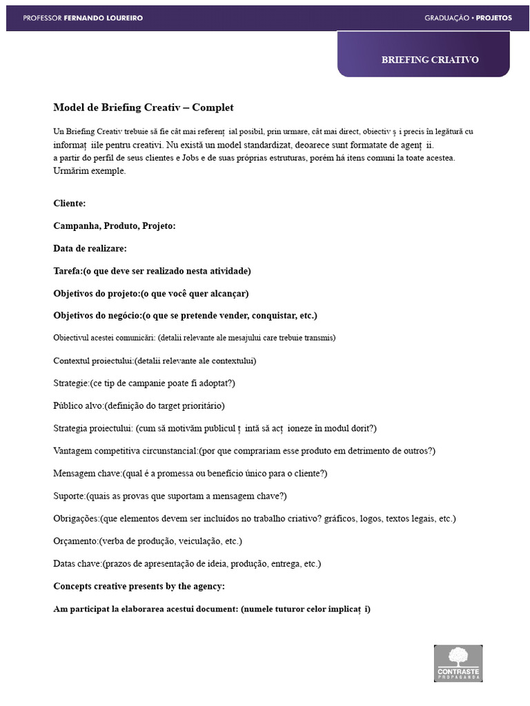 Model Complet de Briefing Creativ | PDF