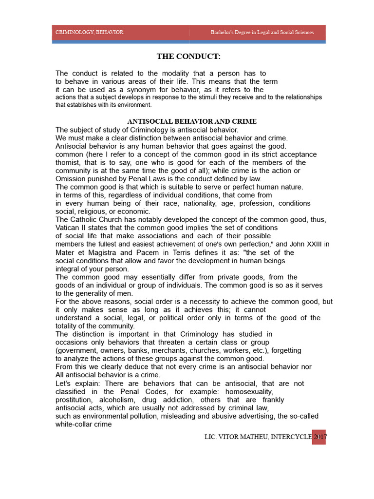 Conduct, Types and Crime, Criminal and Criminality | PDF | Crime ...