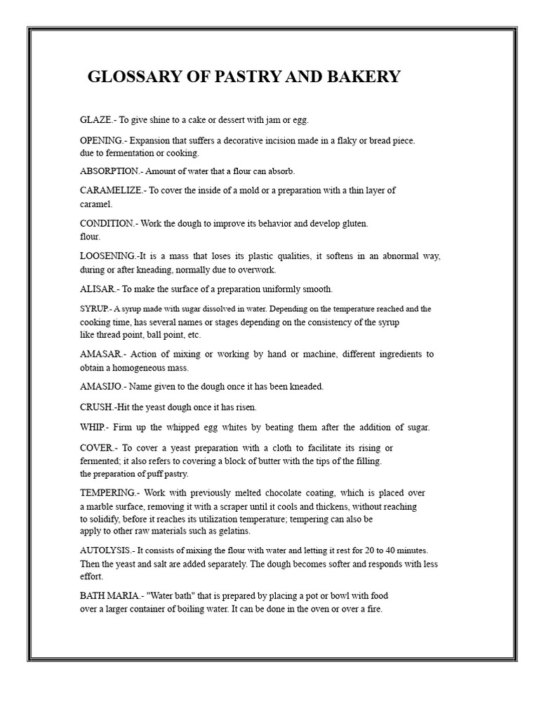 Pastry and Bakery Terms Glossary | PDF | Ounce | Pint