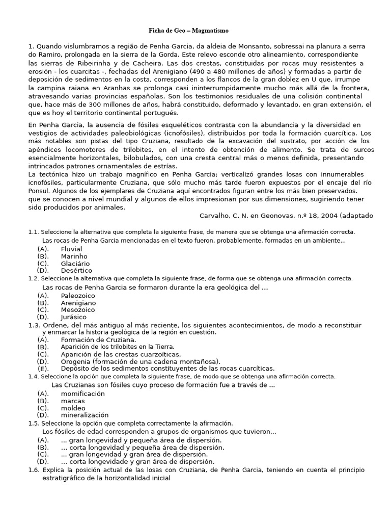 Ficha de Geo 11º 2015 Magmatismo | PDF | Magma | Roca ígnea