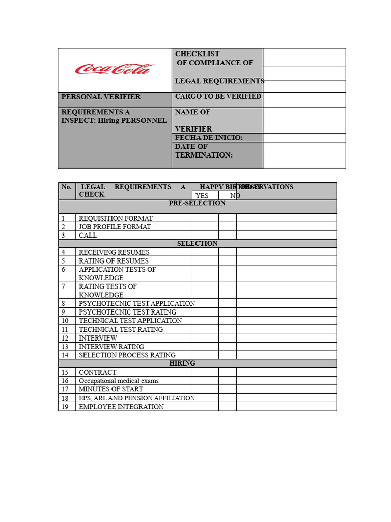FORMAT FOR VERIFICATION OF COMPLIANCE WITH LEGAL REQUIREMENTS | PDF