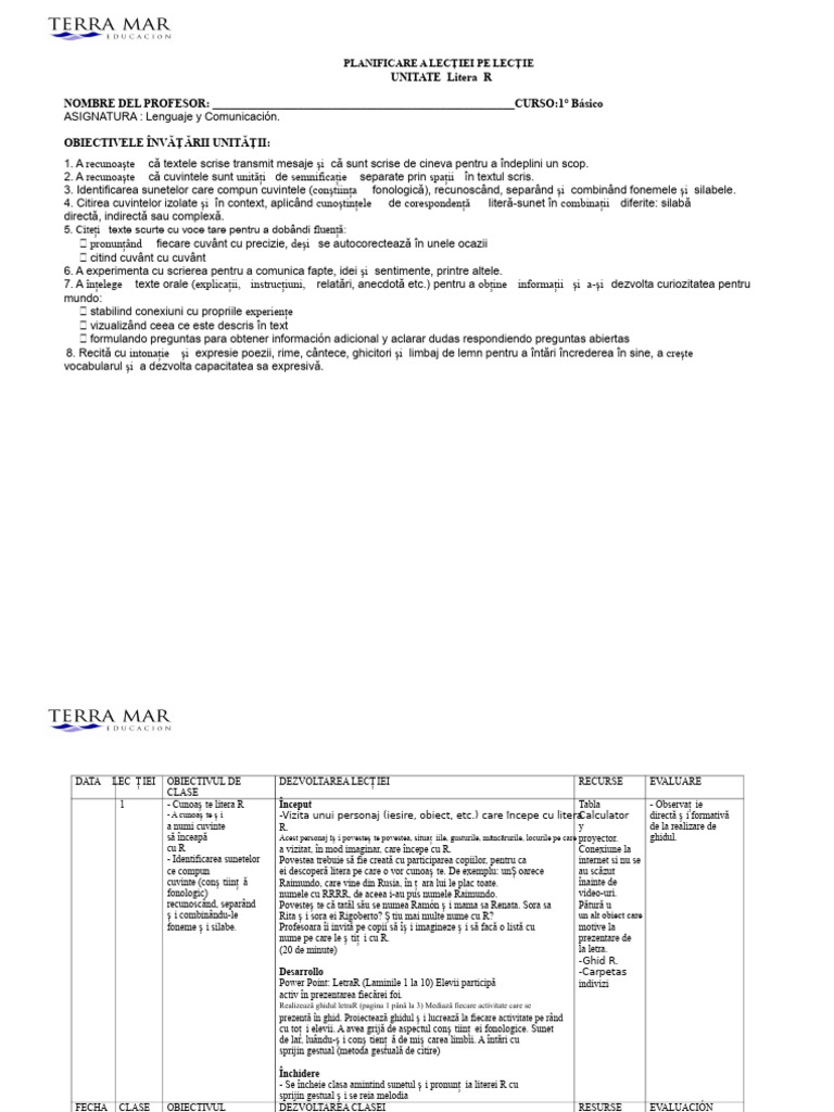 Planificare Litera R | PDF