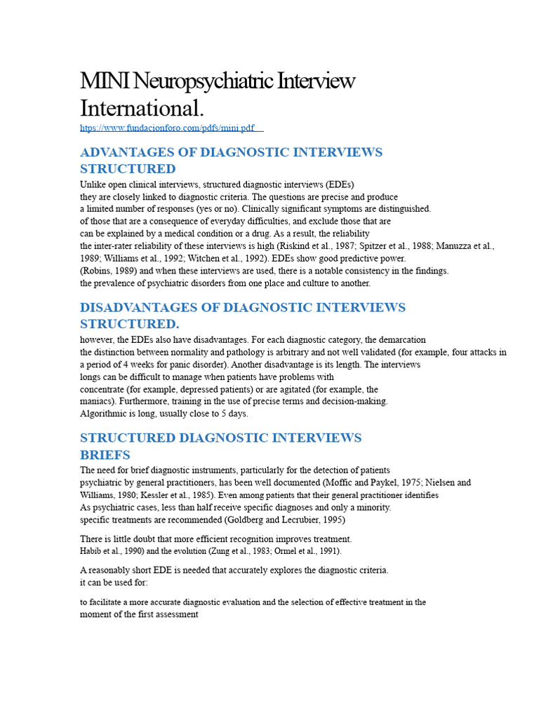 MINI International Neuropsychiatric Interview | PDF | Diagnostic And ...