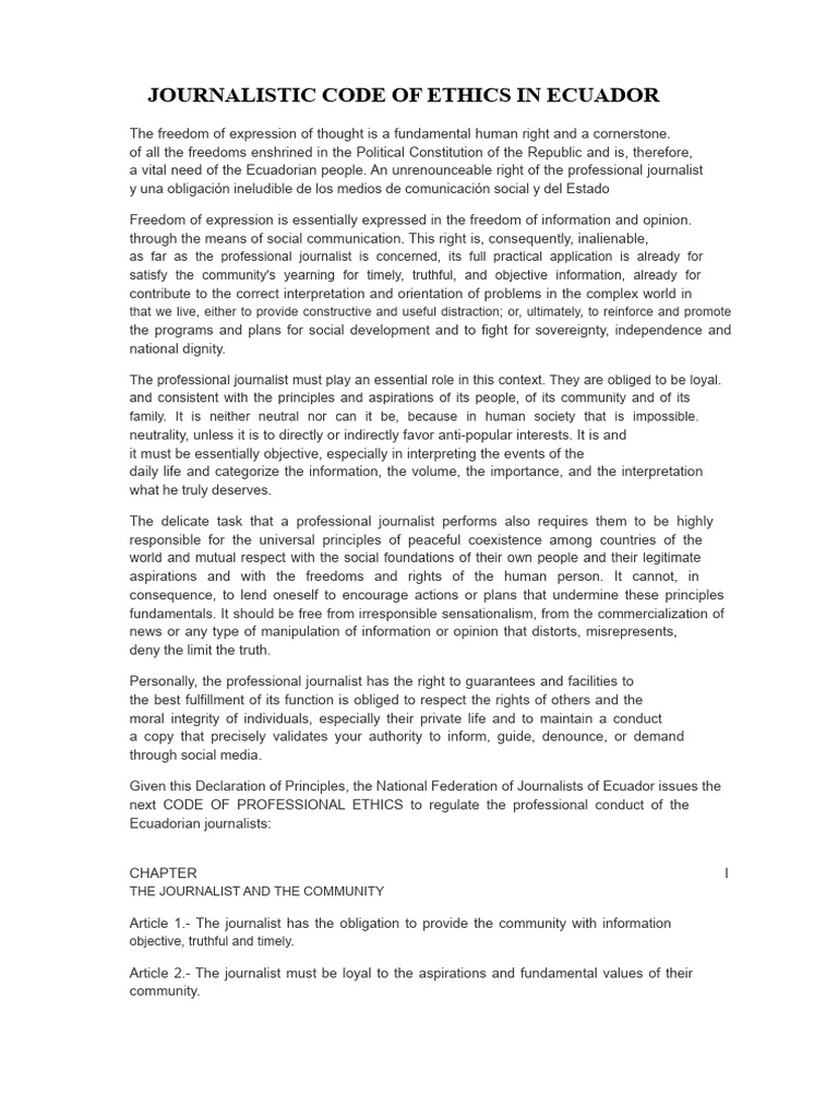 Ecuador's Journalistic Code of Ethics | PDF | State (Polity) | Dignity