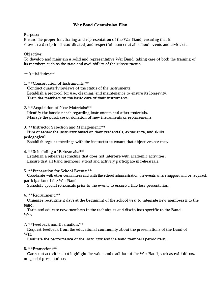 Plan of the War Band Commission | PDF