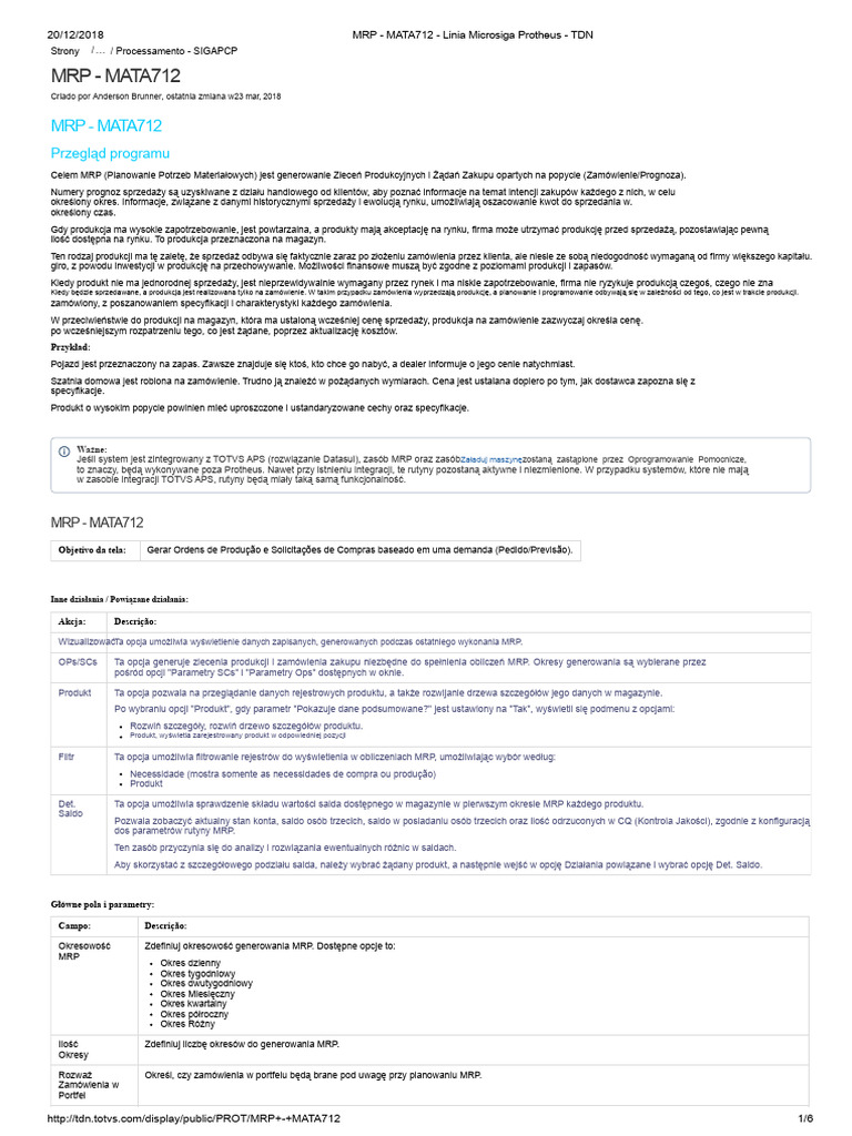 MRP - MATA712 - Linia Microsiga Protheus | PDF