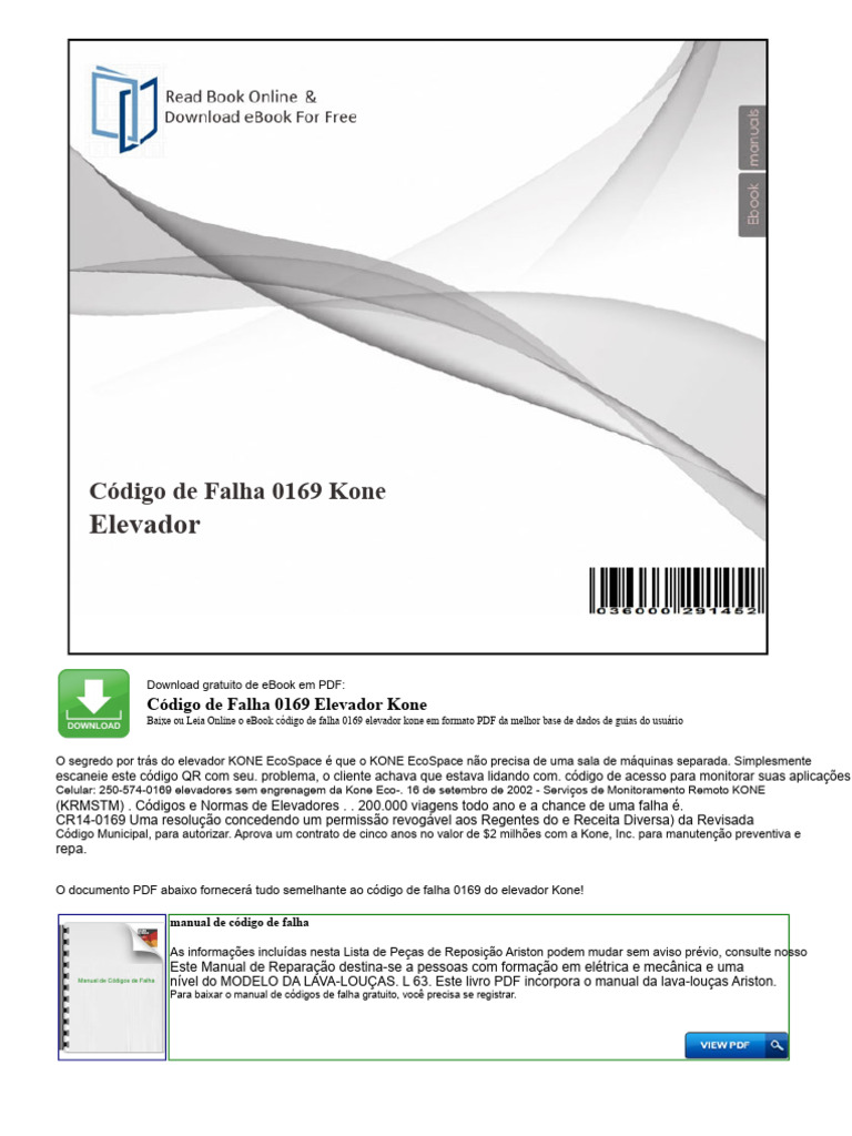 Código de Falha 0169 Elevador Kone PDF | PDF | Bancos de dados