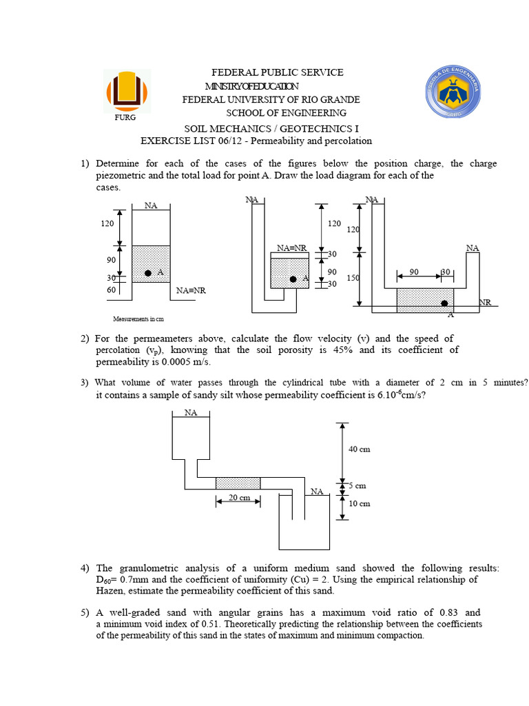 Soil Mechanics Permeability Exercises | PDF | Sand | Soil Mechanics