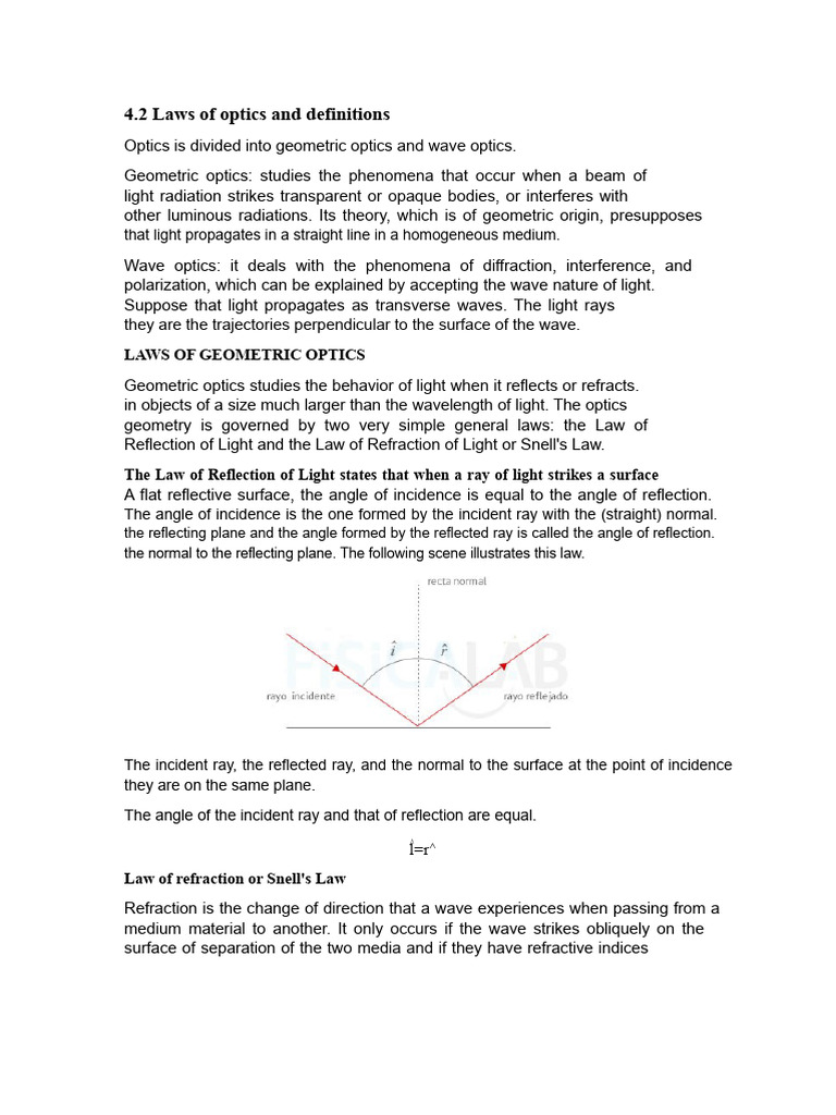 4.2 Laws of Optics and Definitions | PDF | Optics | Light