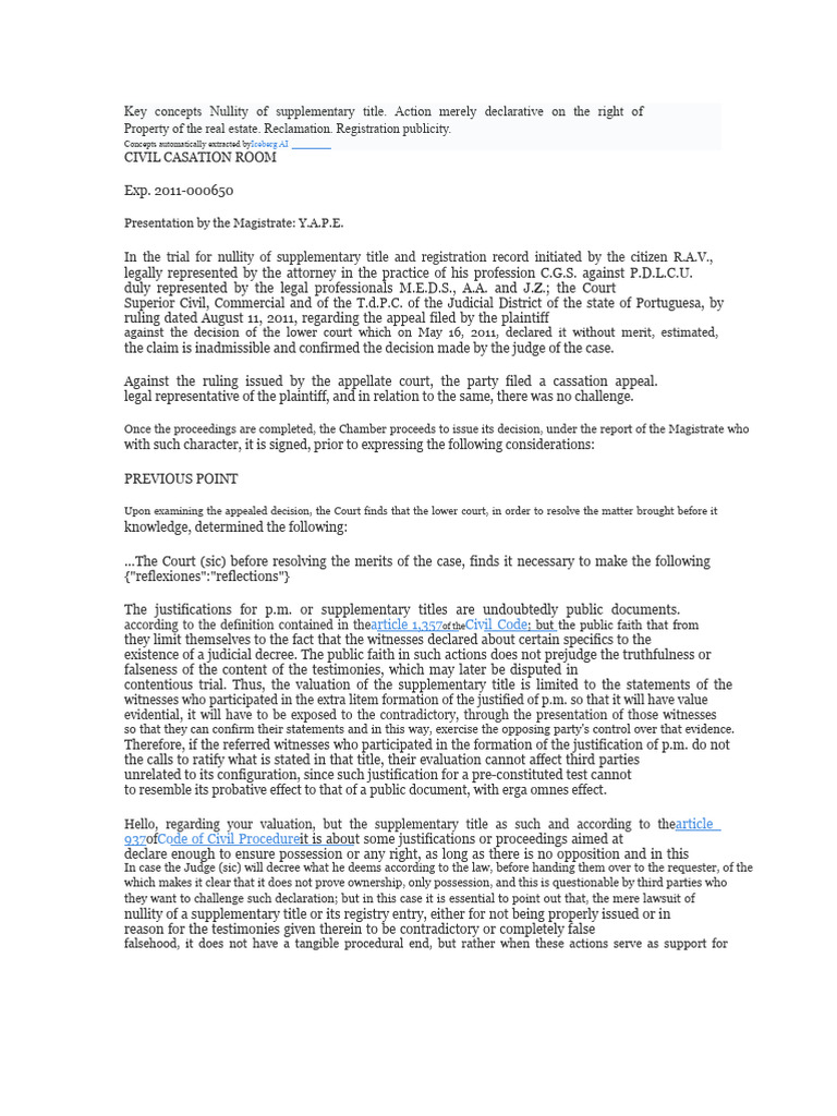 Nullity of Supplementary Title Explained | PDF | Annulment | Lawsuit