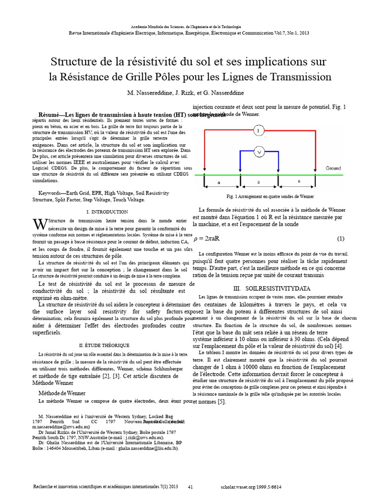 Résistivité du sol et mise à la terre HV PDF Conductivité — free download