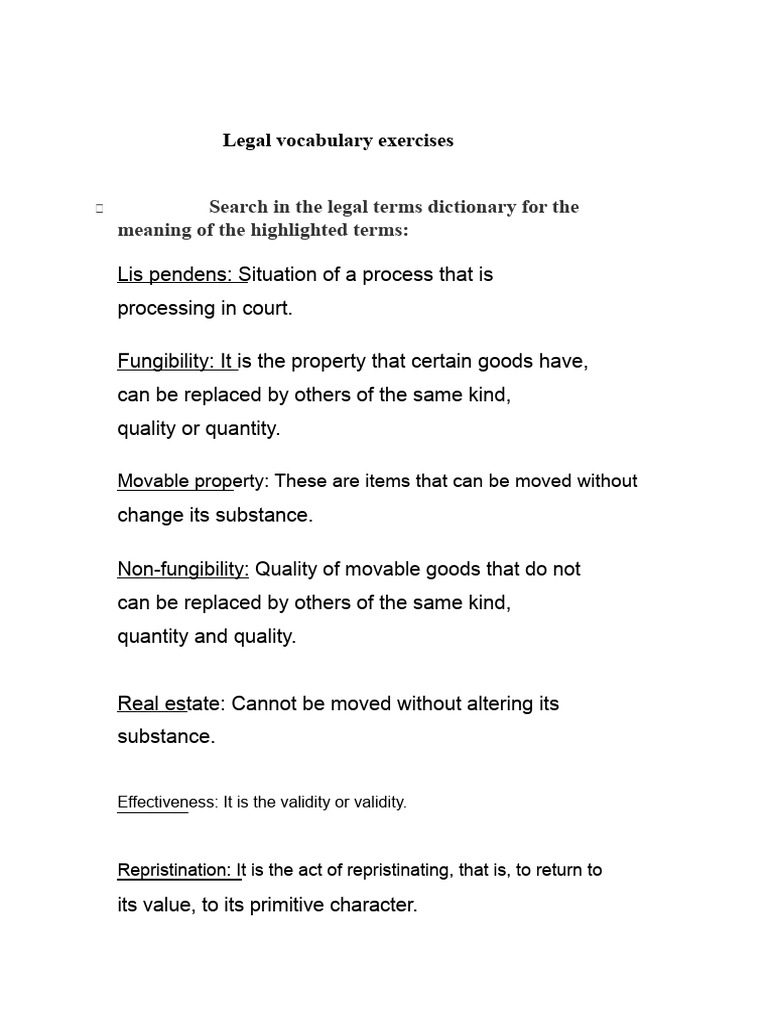 Legal Vocabulary Exercises Guide | PDF | Lawsuit | Crimes