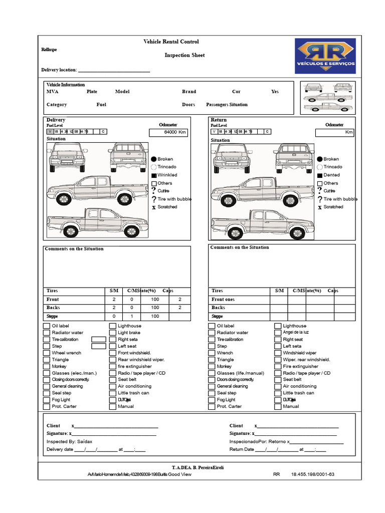 Vehicle Rental Inspection Sheet | PDF | Car | Vehicles