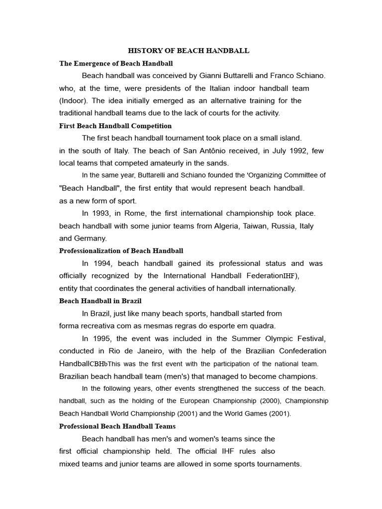 History and Rules of Beach Handball | PDF | Athletic Sports | Ball Games