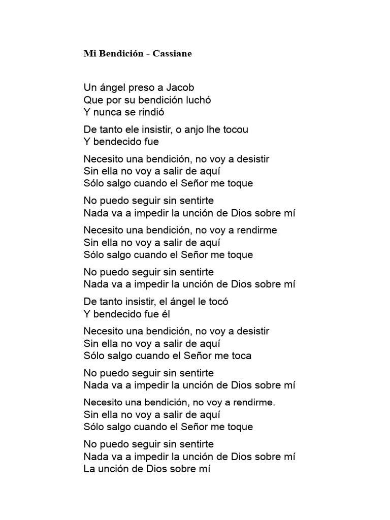 Mi Bendición - Cassiane: Necesito Una Bendición, No Voy A Rendirme | PDF