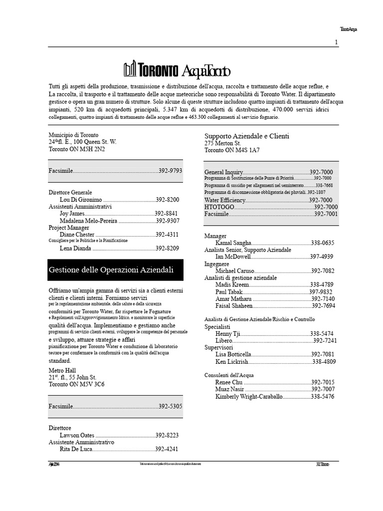 Acqua Di Toronto | PDF