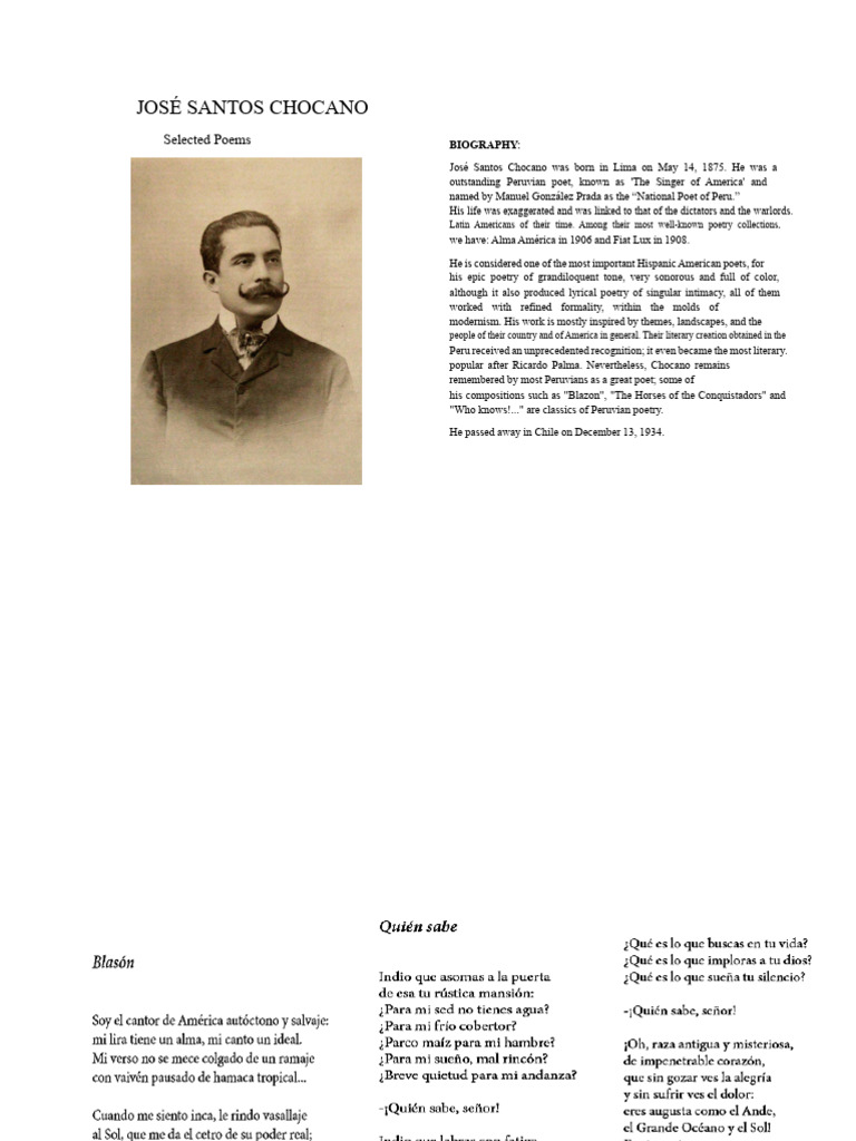 José Santos Chocano: Peruvian Poet's Legacy | PDF | Poetry