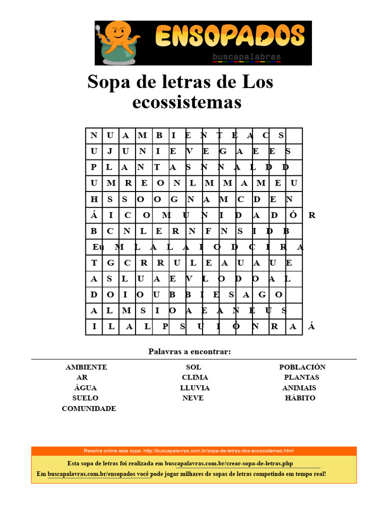 Sopa de Letras: Ecossistemas e Natureza | PDF