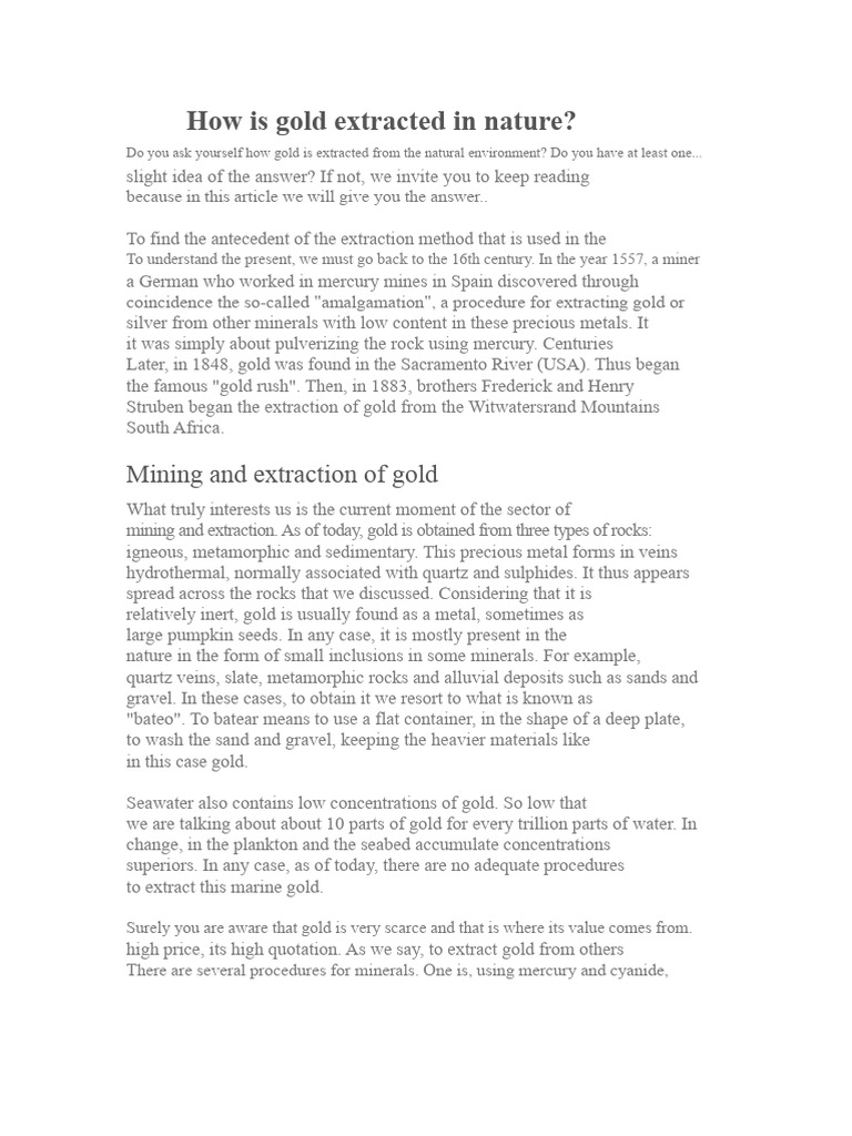 How Gold is Extracted from Nature | PDF | Gold | Rock (Geology)