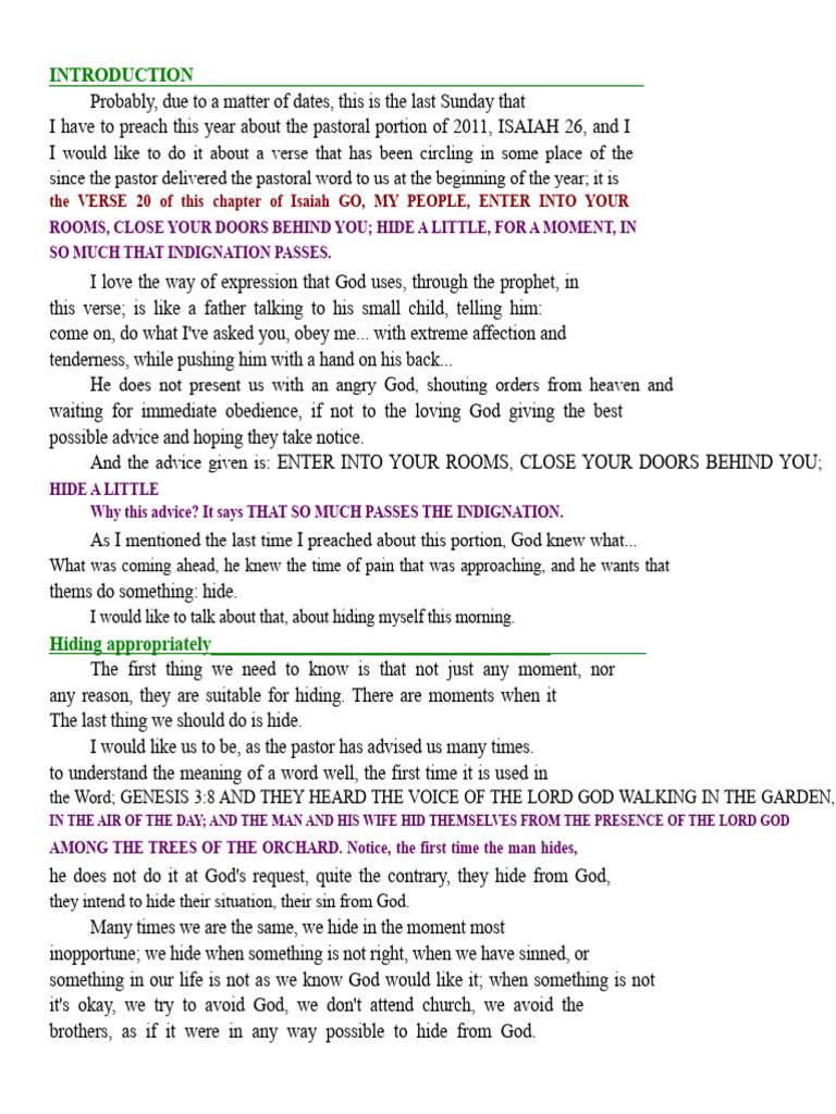 In The Hiding Place Isaiah 26:20 | PDF | Adam And Eve
