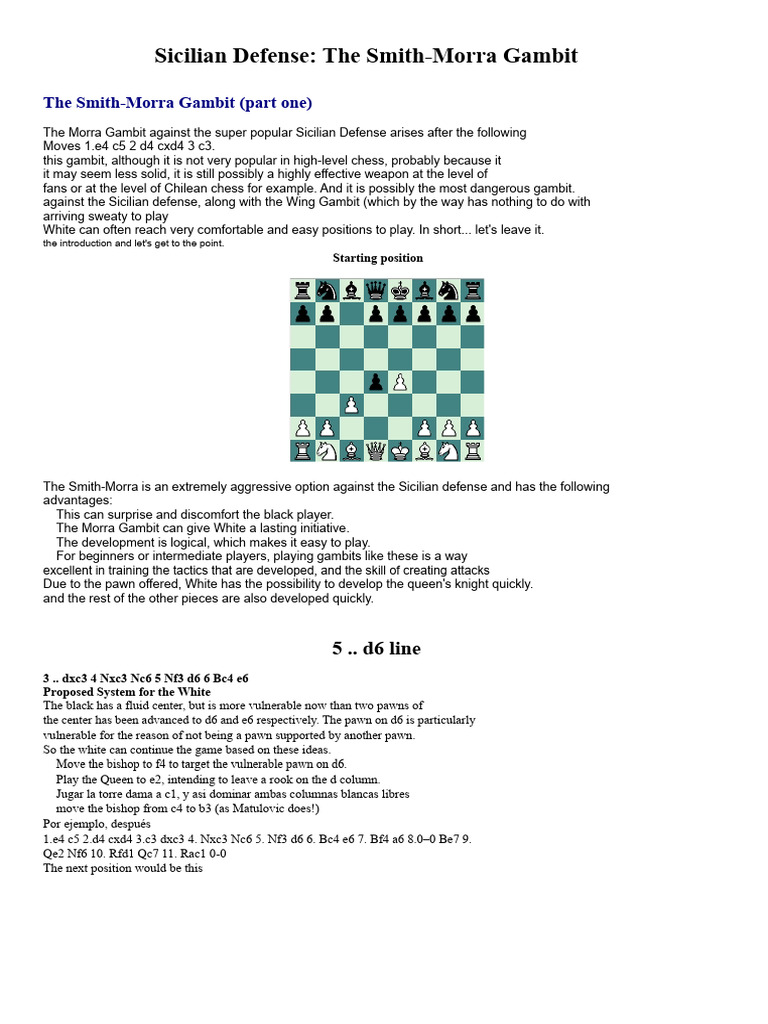 Smith-Morra Gambit in Sicilian Defense | PDF | Chess Openings | Chess ...