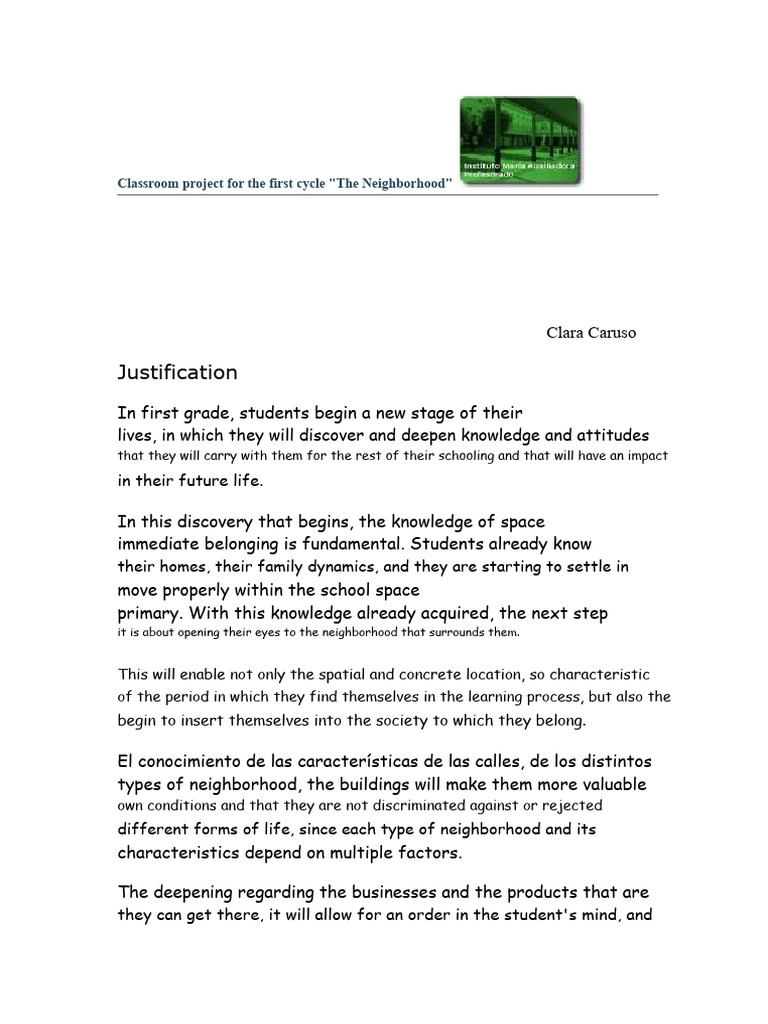 Classroom project for the first cycle | PDF | Knowledge