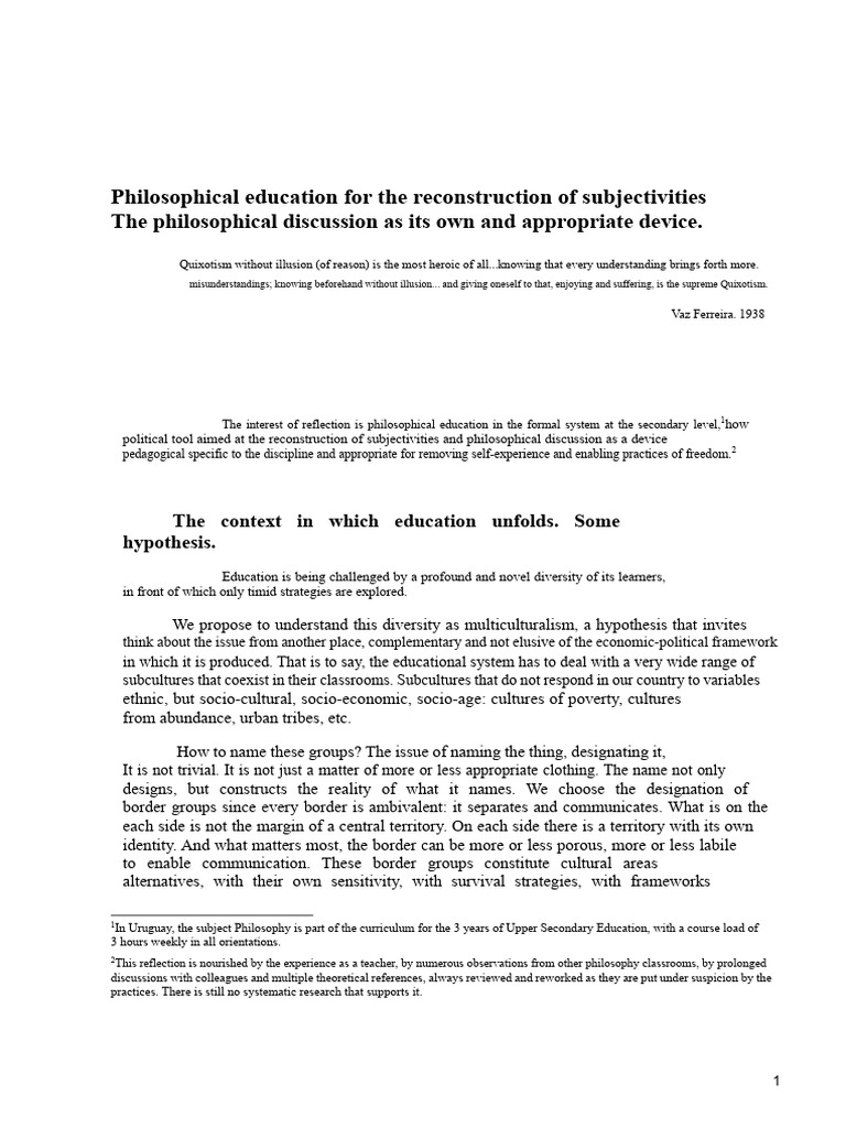 Berttolini The Philosophical Education For The Reconstruction of ...