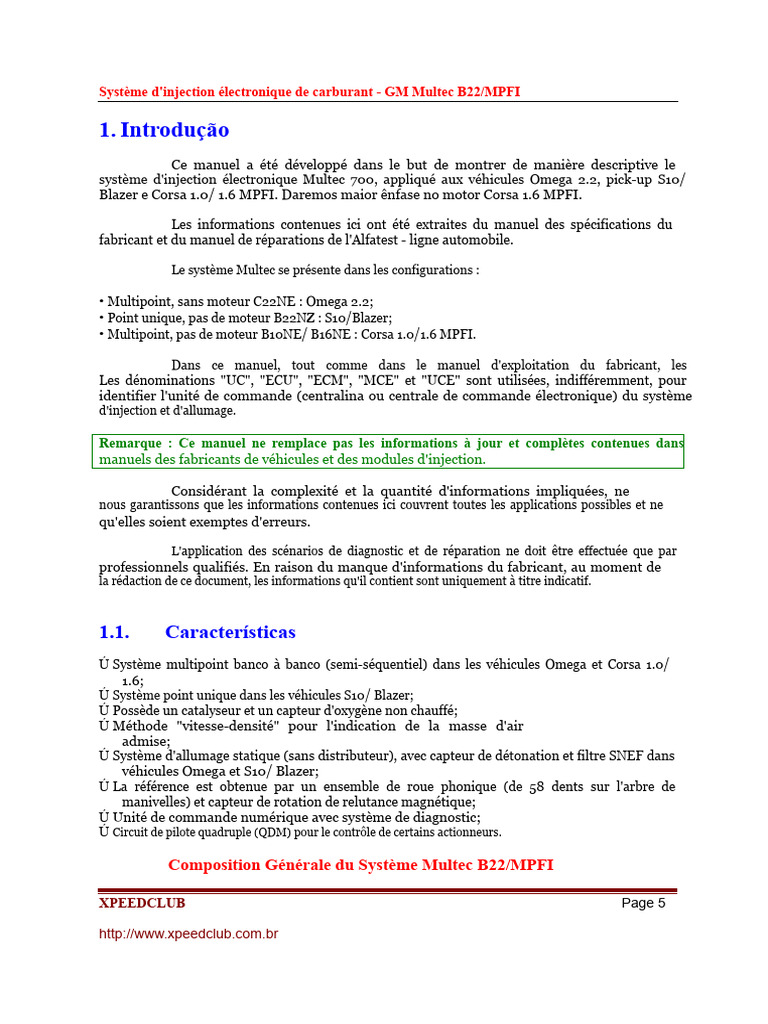 Système Multec B22/MPFI : Guide Complet | PDF | Injection (moteur ...