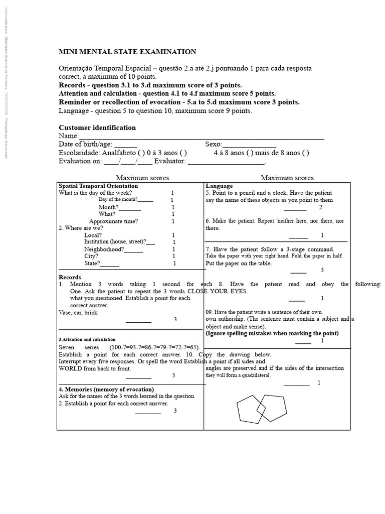 Mini Mental State Examination Guide | PDF | Cognitive Psychology ...