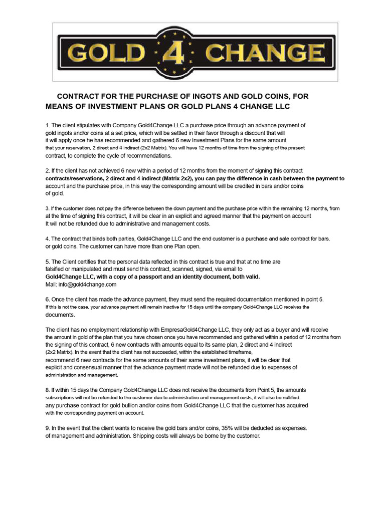 Gold Purchase Contract for Investment Plans | PDF | Cash | Payments