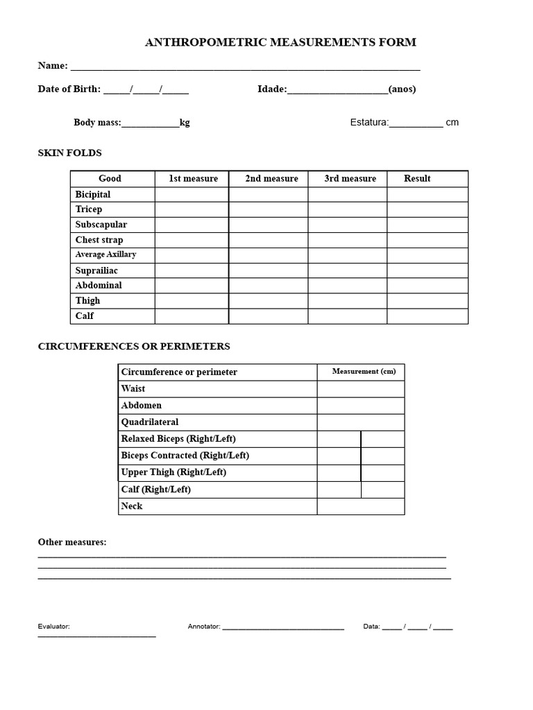 Anthropometric Measurements Form | PDF