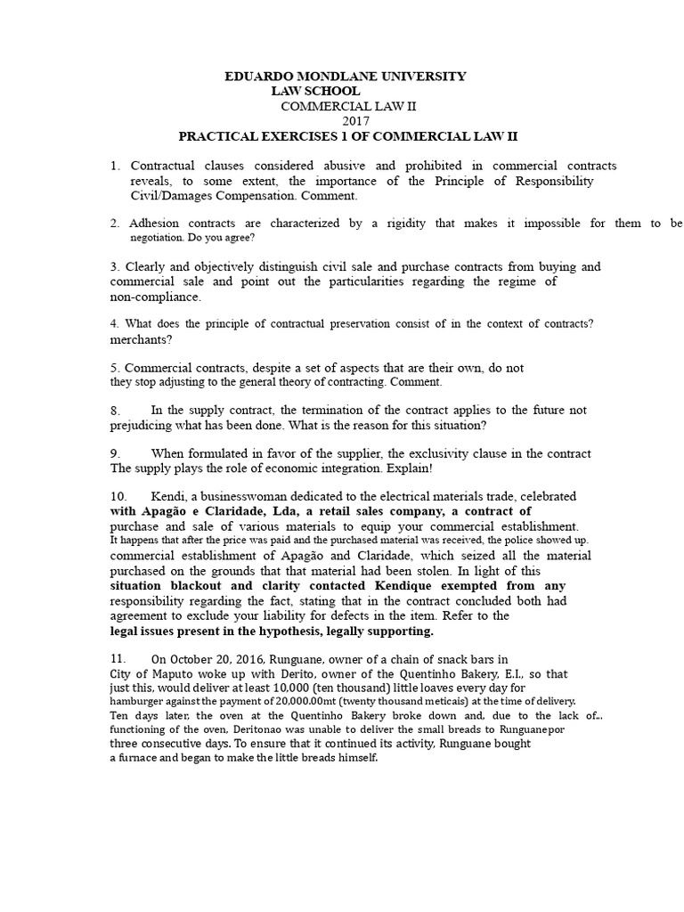Commercial Law II Practical Exercises | PDF | Justice | Crime & Violence