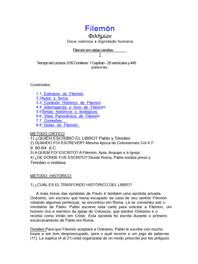 Análise da Epístola a Filemón | PDF | Epístola a Filemon | Apóstolo Paulo