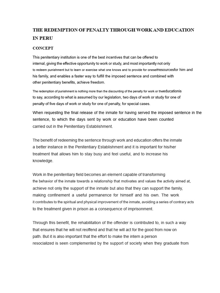 The Redemption of Punishment Through Work and Education in Peru | PDF ...