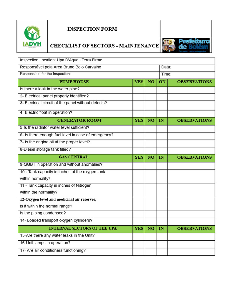 Maintenance Inspection Checklist Form | PDF