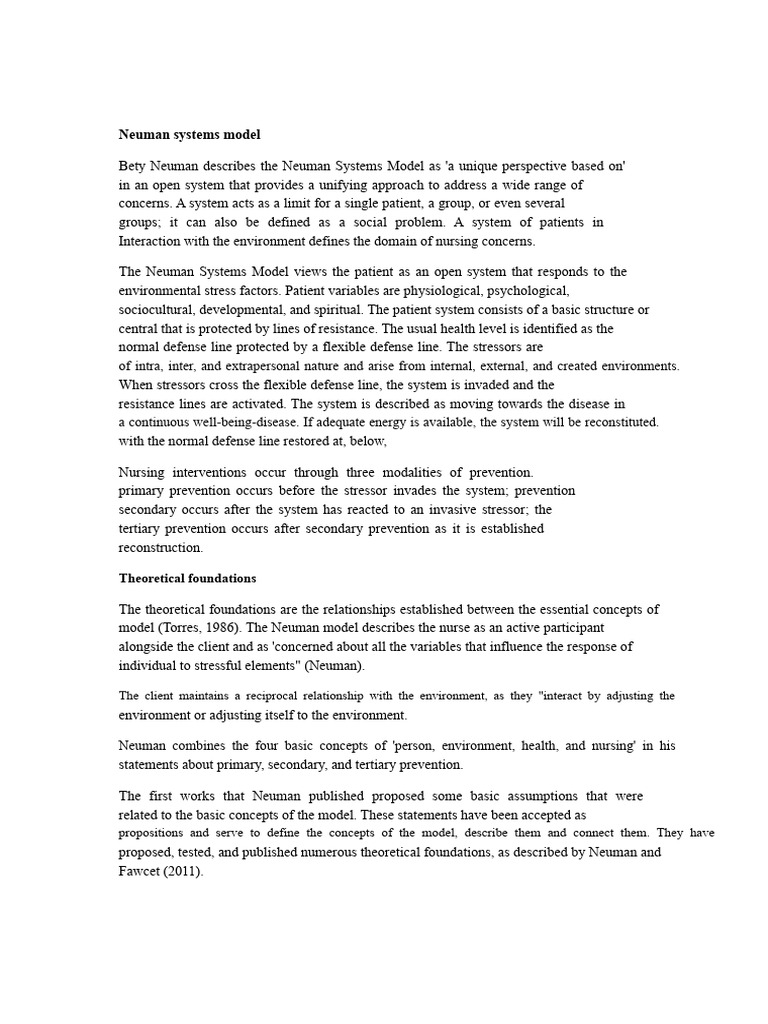 Neuman Systems Model Overview | PDF | Stress (Biology) | System