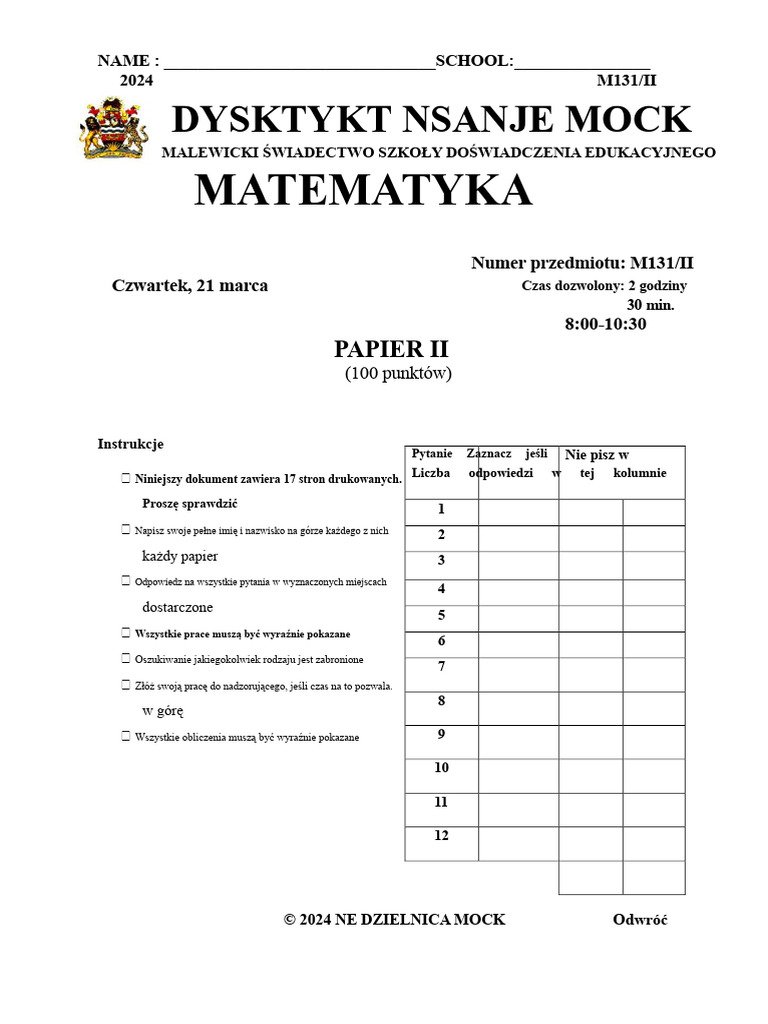 Msce Matematyka II | PDF