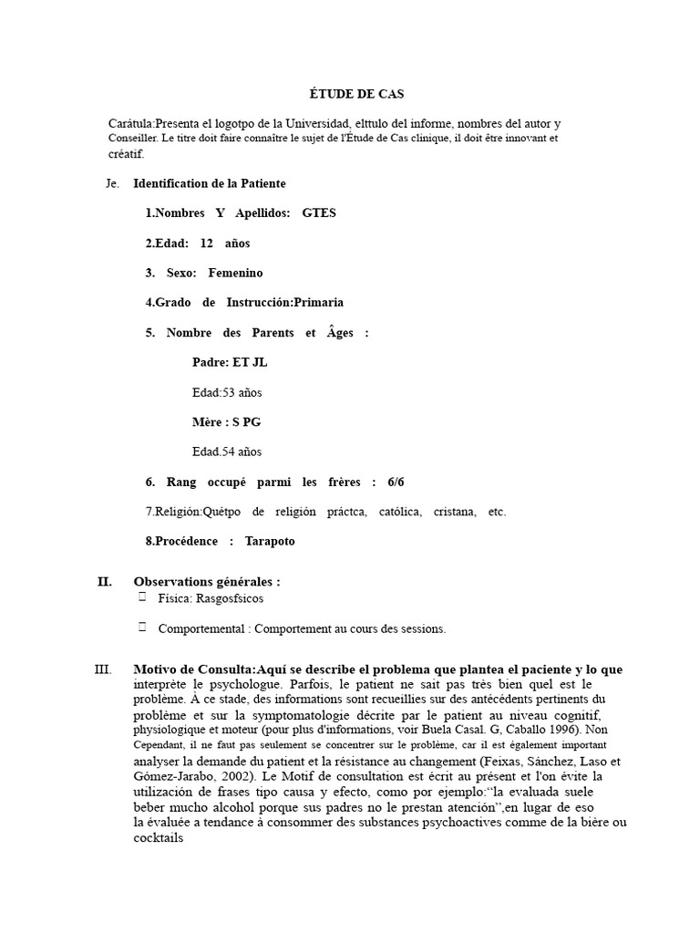 Étude de Cas Clinique : Analyse Psychologique | PDF | Psychologie ...