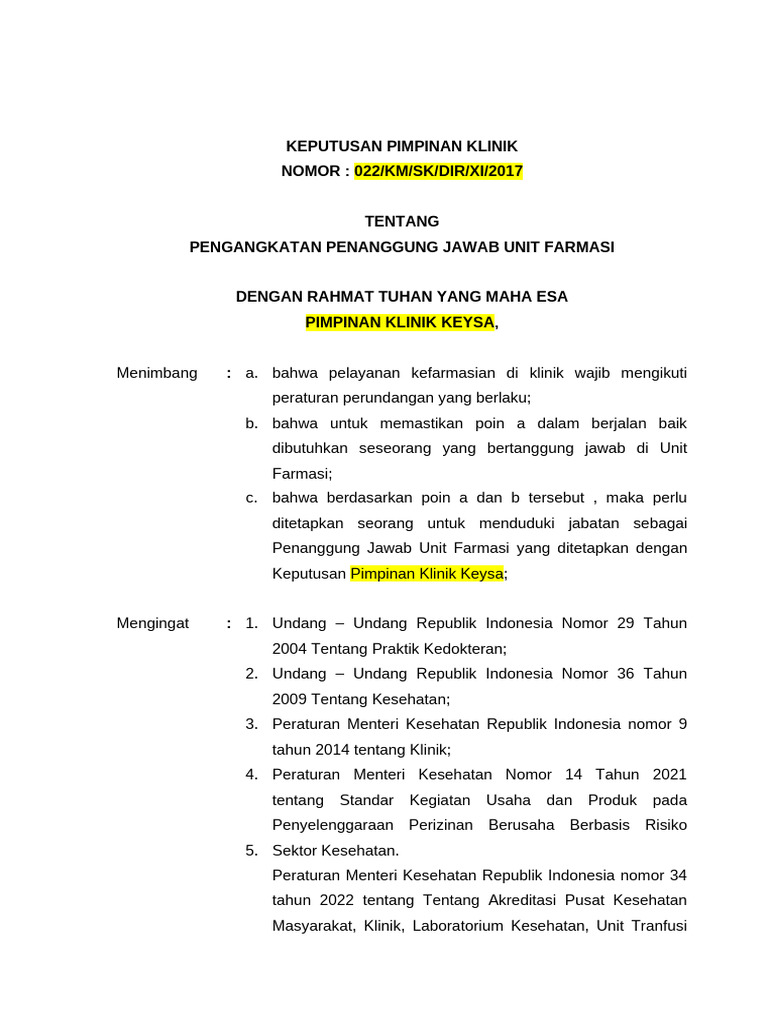 6. SK PJ Unit Farmasi | PDF