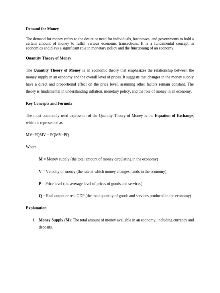 Quantity Theory of Money | PDF | Quantity Theory Of Money | Inflation