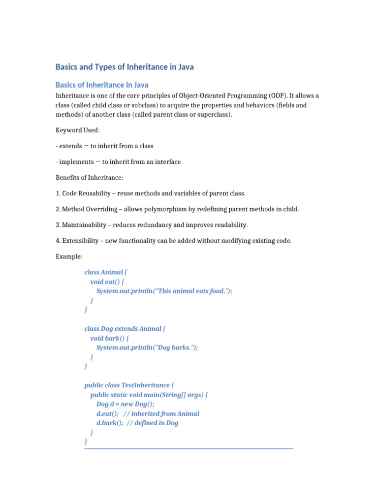 Java Inheritance: Types & Basics Explained | PDF | Inheritance (Object ...