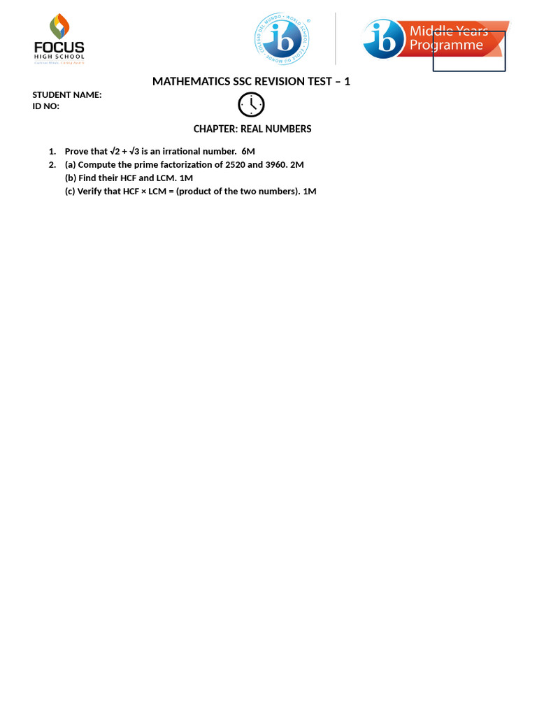 Mathematics SSC Revision Tests Overview | PDF | Circle | Trigonometric ...