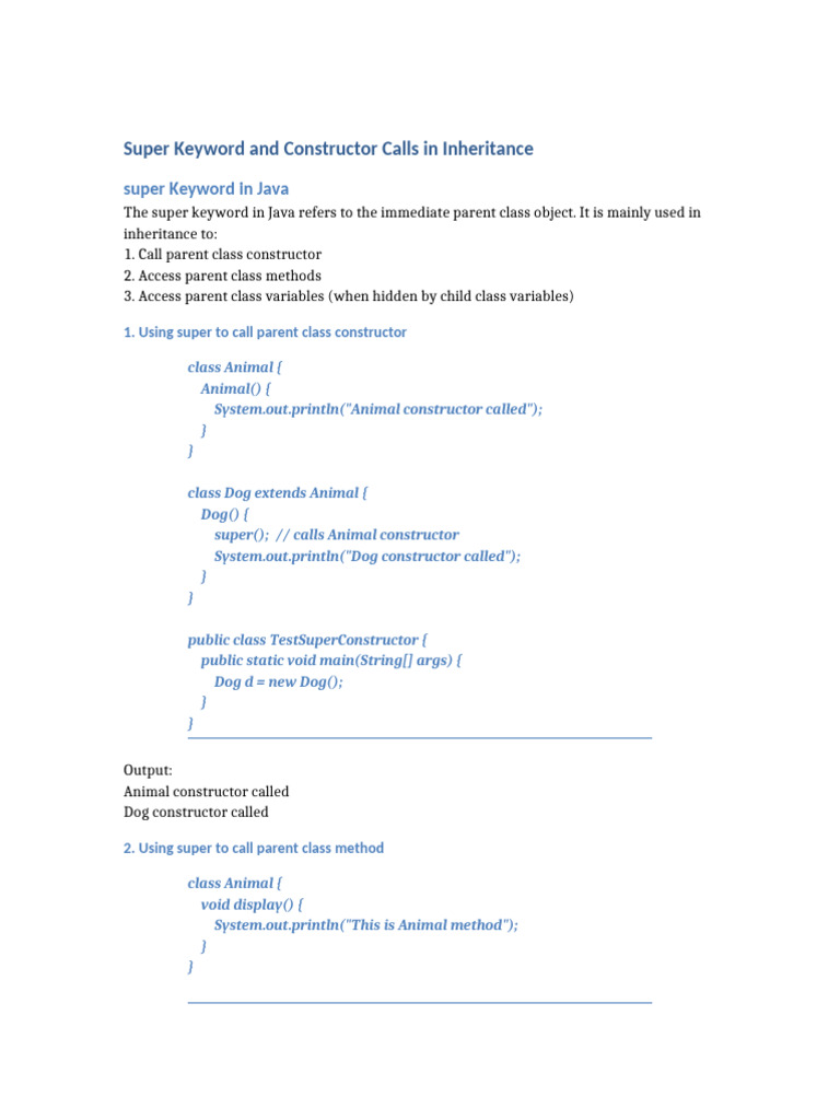 Java Super Keyword in Inheritance | PDF | Class (Computer Programming ...