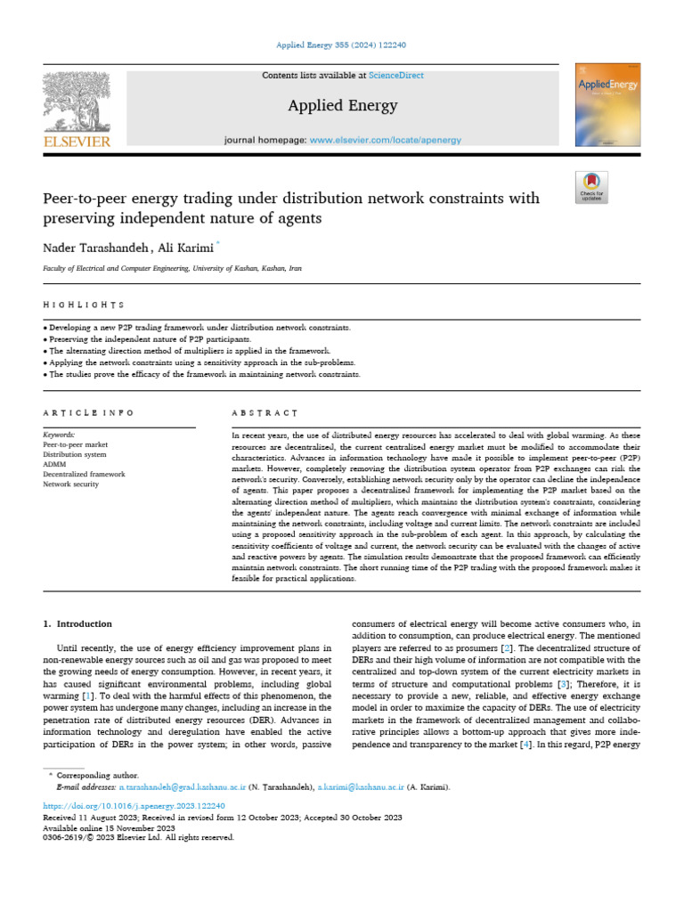 P2P Energy Trading Framework with Constraints | PDF | Market (Economics ...
