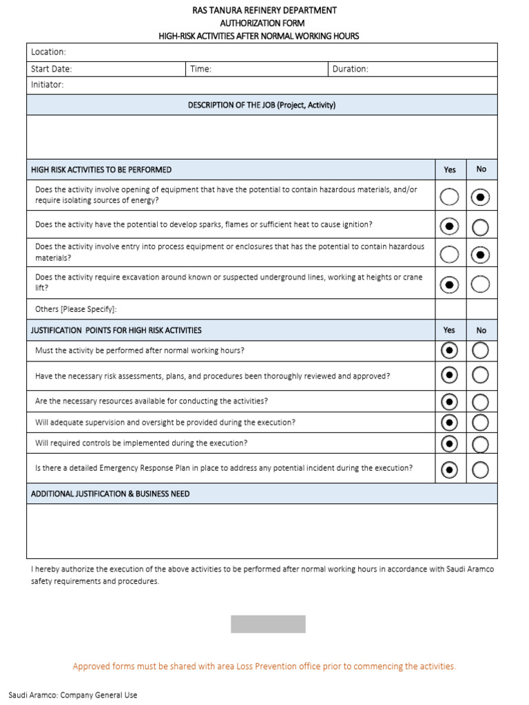 Saudi Aramco High-Risk Activity Authorization | PDF | Occupational ...