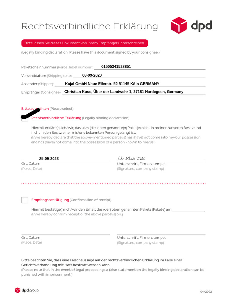 Legally Binding Declaration en | PDF