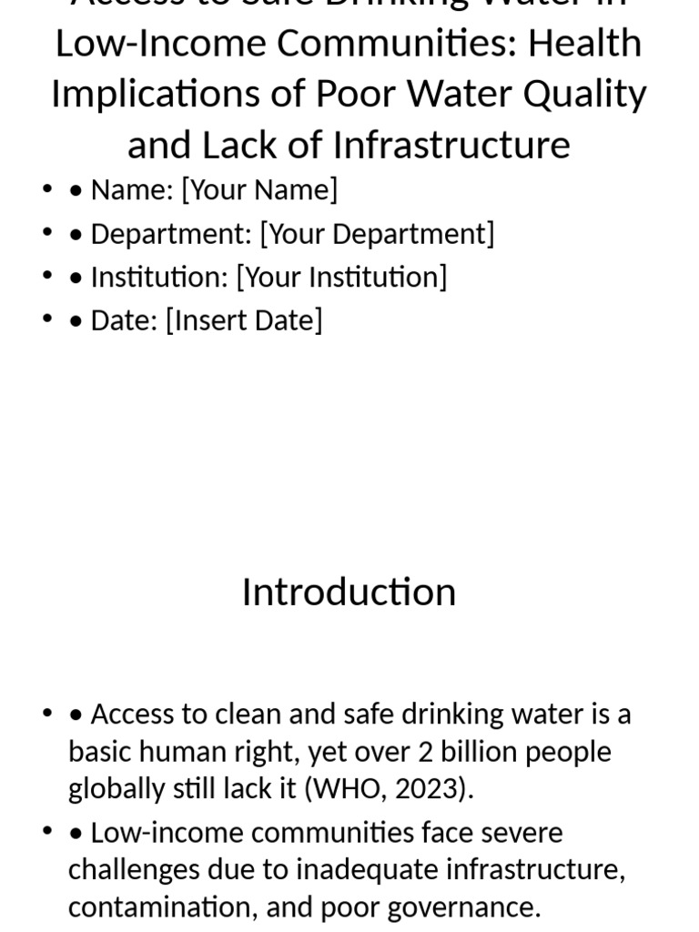 Safe Drinking Water in Low-Income Areas | PDF | Drinking Water | Poverty