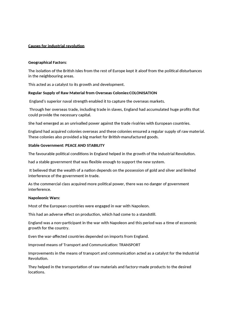 Key Causes of the Industrial Revolution | PDF | Capitalism | Market ...